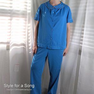 Vintage Bright Blue Pajama Set Large